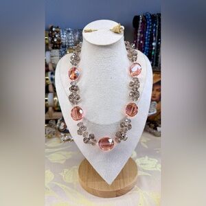 Elegant🍑 peachy Pink & Smoky Grey Facet glass beads Beaded Necklace